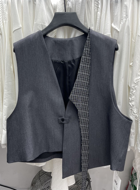 小众时尚可拆卸领高级感西装马甲女2026春宽松无袖不对称坎肩背心