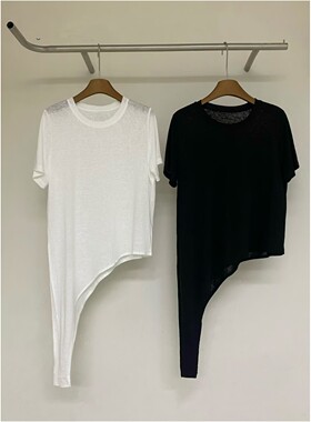 2026春夏新款小众圆领短袖T恤女不规则宽松时尚个性显瘦百搭上衣