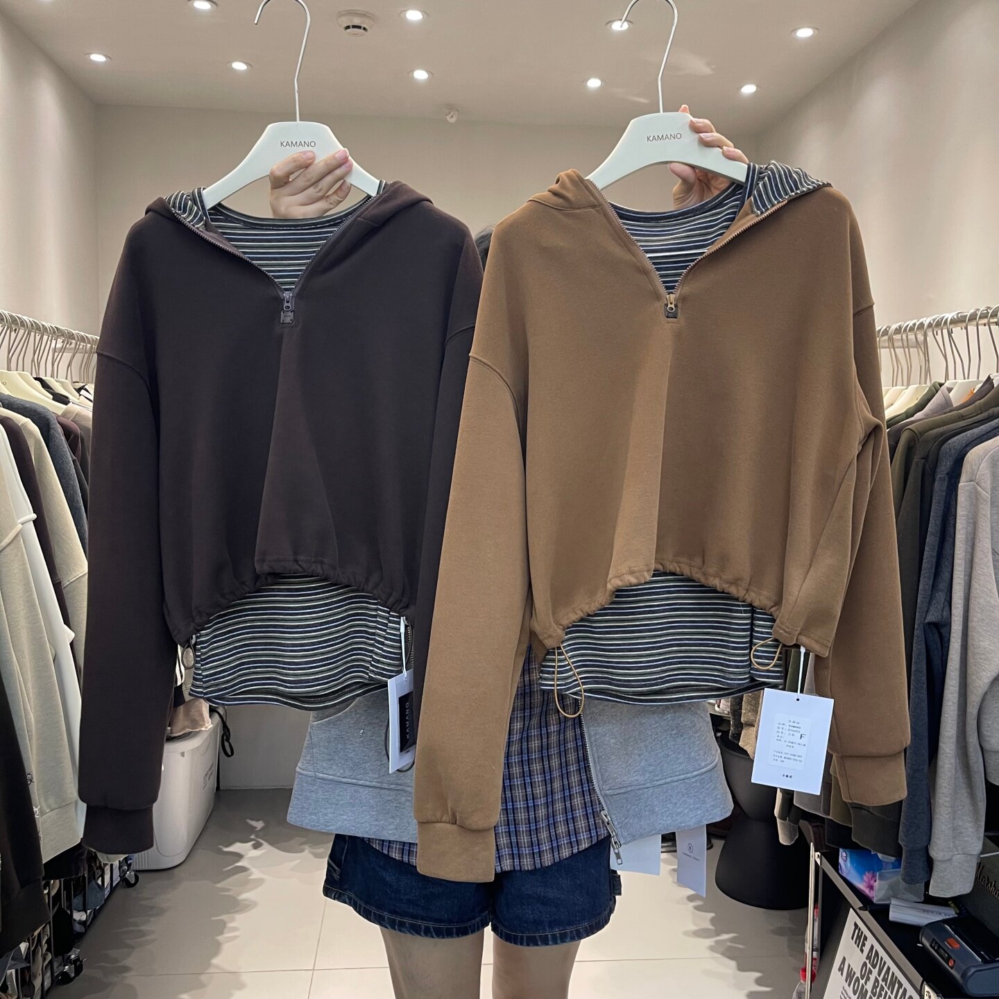 秋季女半拉链连帽卫衣吊带套装