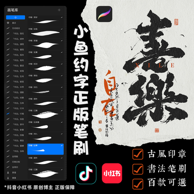 抖音小红书小鱼笔刷 上百款procreate书法笔刷 自由组合 辰龙笔刷