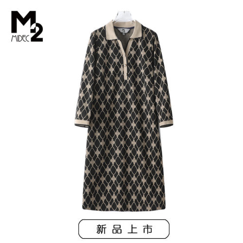 M2女装春秋中袖连衣裙