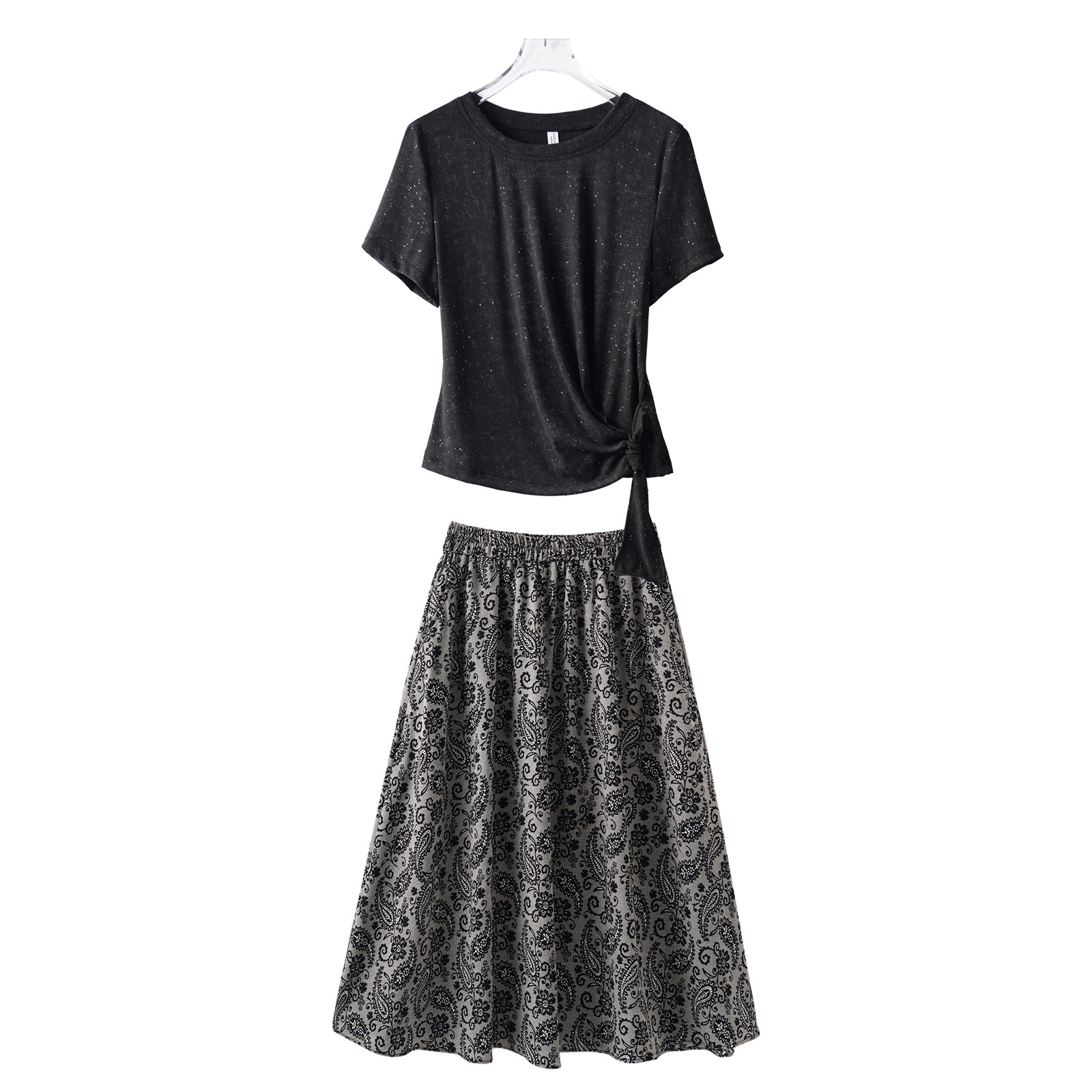 M2女装2025夏妈妈小衫短裙套装