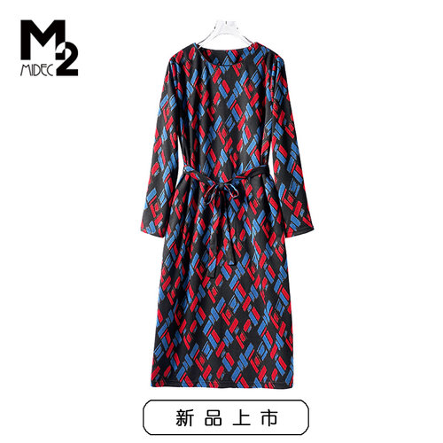 M2女装提花针织长袖连衣裙