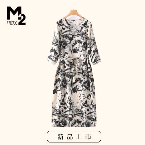 M2女装新款七分袖连衣裙