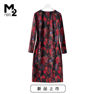 M2女装H型针织提花休闲连衣裙