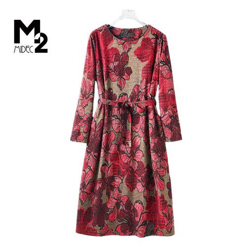 M2女装春秋新款中年妈妈连衣裙