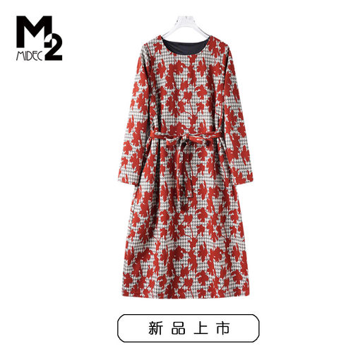 M2女装春秋针织提花长袖连衣裙
