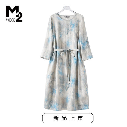 M2休闲H版型调节腰亚麻连衣裙