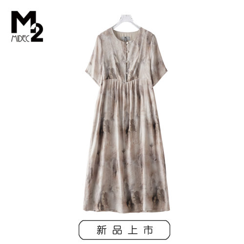 M2女装夏新印花短袖连衣裙