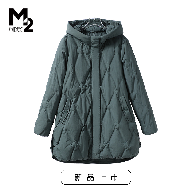 M2女装2024冬新款宽松大码中年妈妈厚外套90白鸭绒黑色连帽羽绒服
