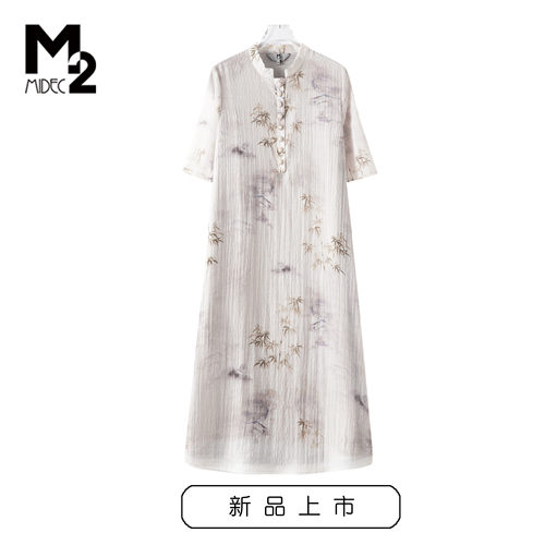 M2女装春夏新款印花短袖连衣裙