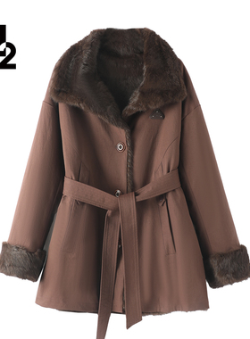 M2女装2025冬季新款宽松大码中年妈妈兔皮毛一体两面穿皮草派克服