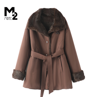 宽松大码 M2女装 清仓 中年妈妈兔皮毛一体两面穿皮草派克服 断码