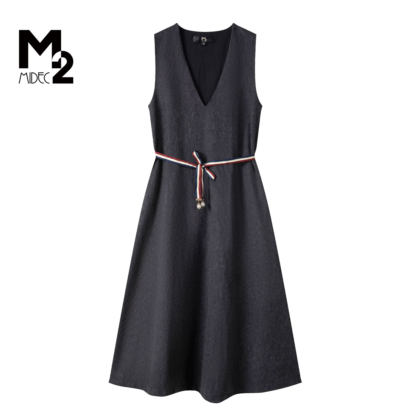 M2女装店法式V领无袖A字长裙