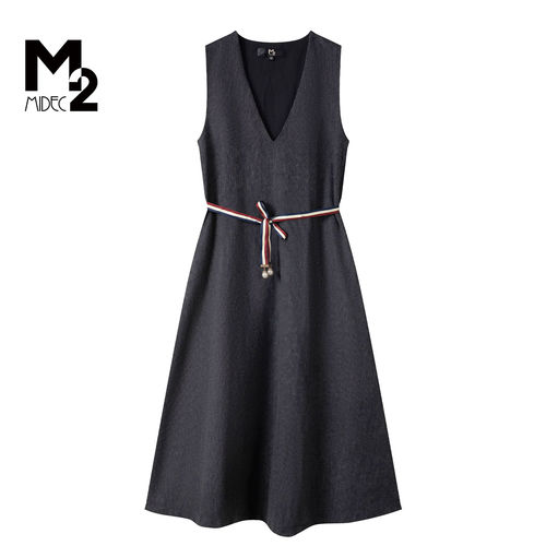 M2女装店法式V领无袖A字长裙