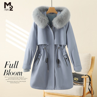 可脱卸狐狸毛领濑兔毛内胆中长款 M2女装 清仓 加厚派克服 断码