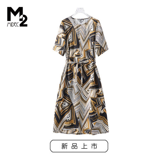 M2女装夏印花圆领连衣裙