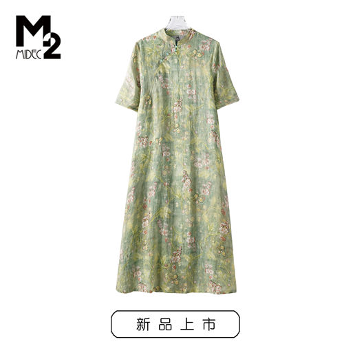 M2女装夏季100%苎麻连衣裙