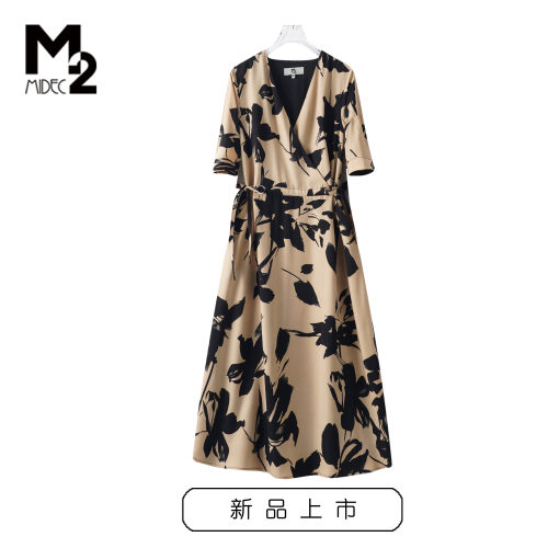 M2女装夏新款印花短袖连衣裙