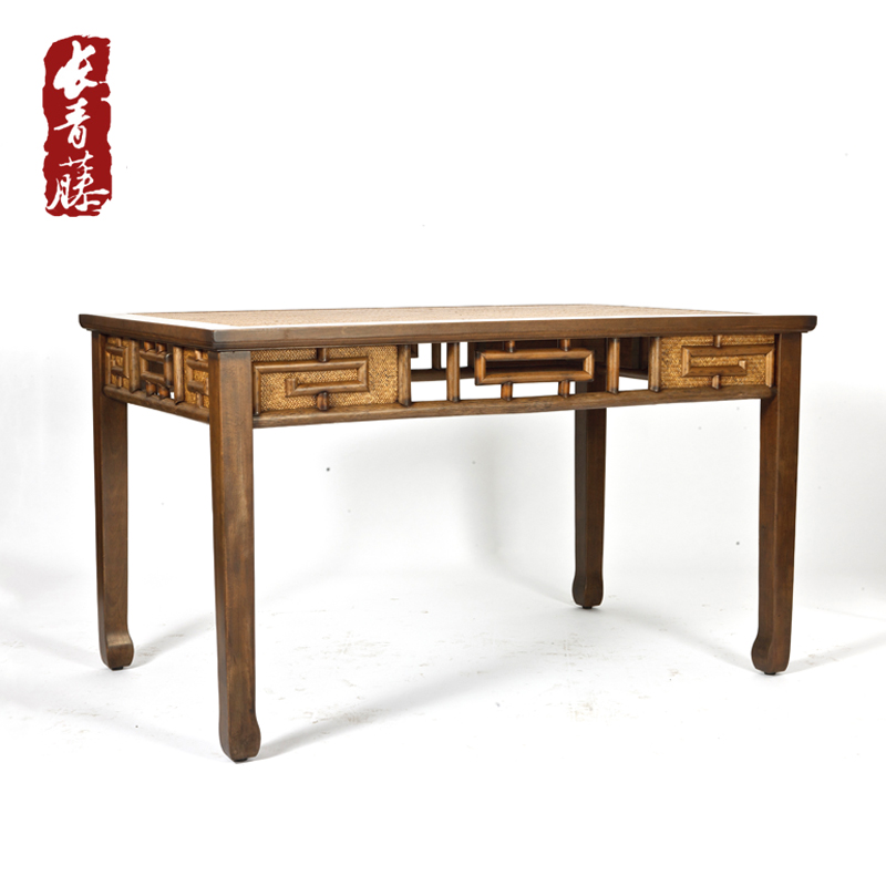 长青藤 藤编实木餐厅明式方桌 中式古典藤席面餐台饭桌客厅藤桌子