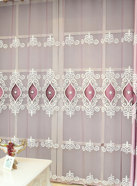 紫色纱帘天使之眼欧式绣花窗帘库存特价清仓包邮19元每米