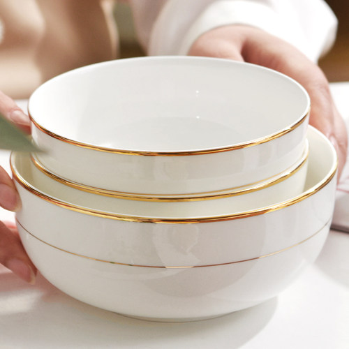 中式面碗陶瓷轻奢金边