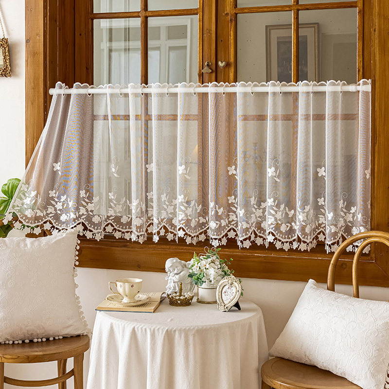 美式复古纱帘门帘咖啡帘装饰家用卧室窗户隔断帘遮光窗帘半帘短帘