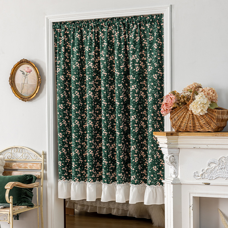 美式乡村复古法式田园风小窗户隐私短窗帘免打孔飘窗半帘门帘碎花