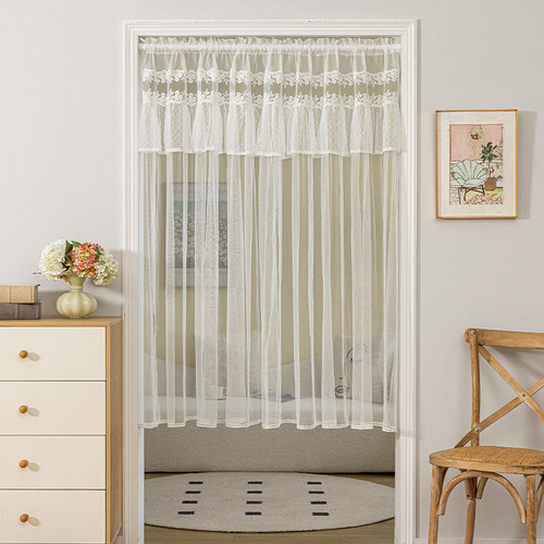 免打孔法式白色蕾丝门帘窗帘纱帘帘客厅阳台飘窗短门帘隔断窗半截