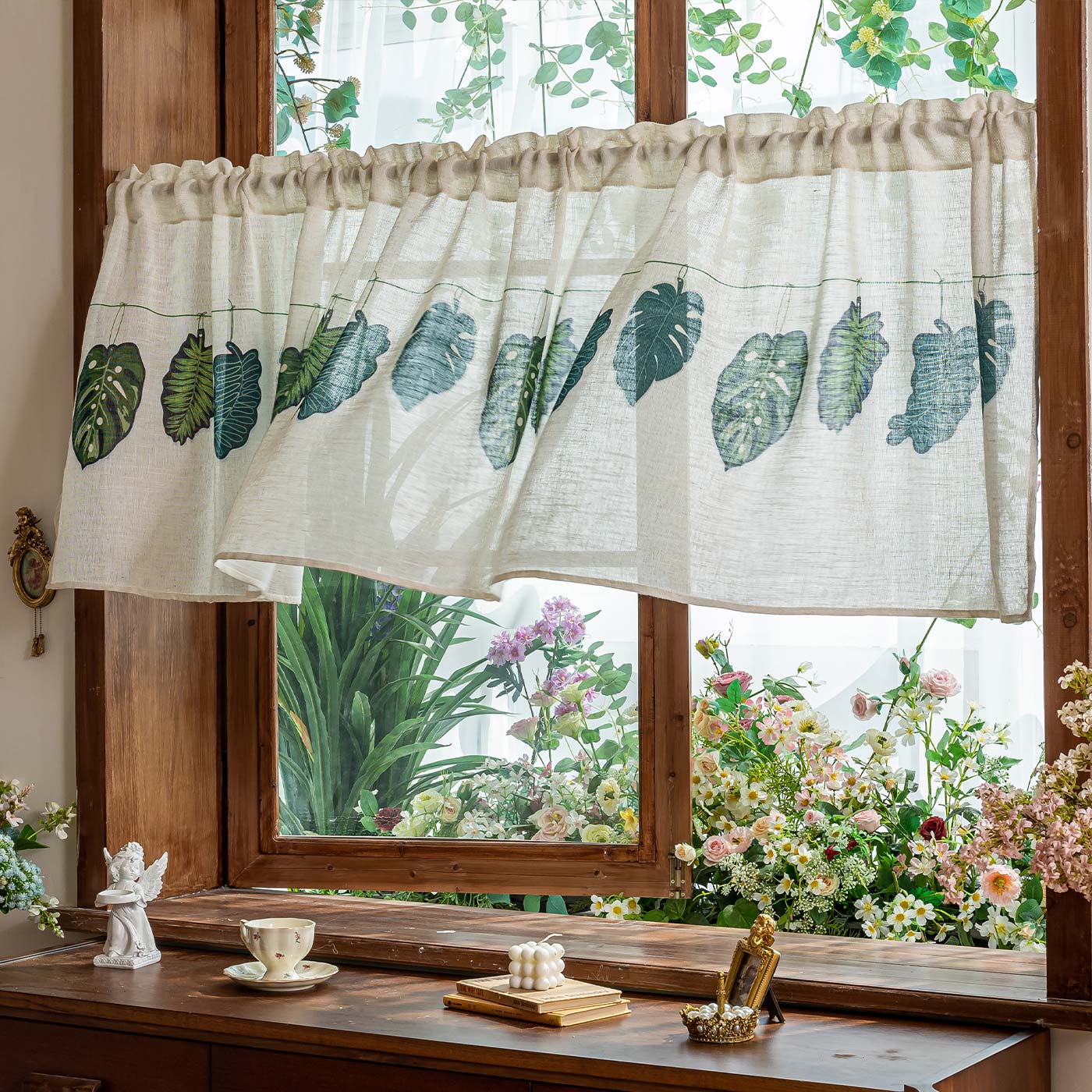 田园小清新小窗纱窗帘透光不透人短帘半截飘窗隔断门帘半帘棉麻感