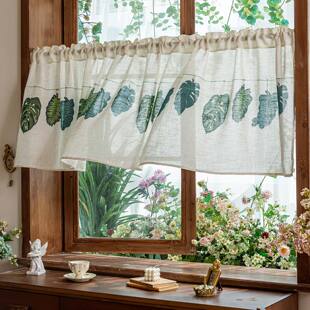 田园小清新小窗纱窗帘透光不透人短帘半截飘窗隔断门帘半帘棉麻感