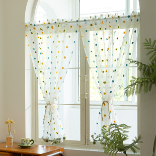 法式纱帘门帘透光家用免打孔卧室阳台隔断帘穿杆款小窗帘遮挡半帘