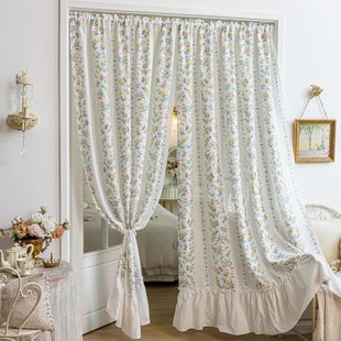 韩式碎花帘幔门帘隔断帘卧室房间家用免打孔纱帘透光不透人遮挡帘