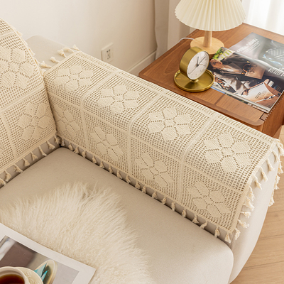 法式复古田园针织沙发垫扶手盖巾蕾丝钩针镂空防滑沙发罩巾靠背巾