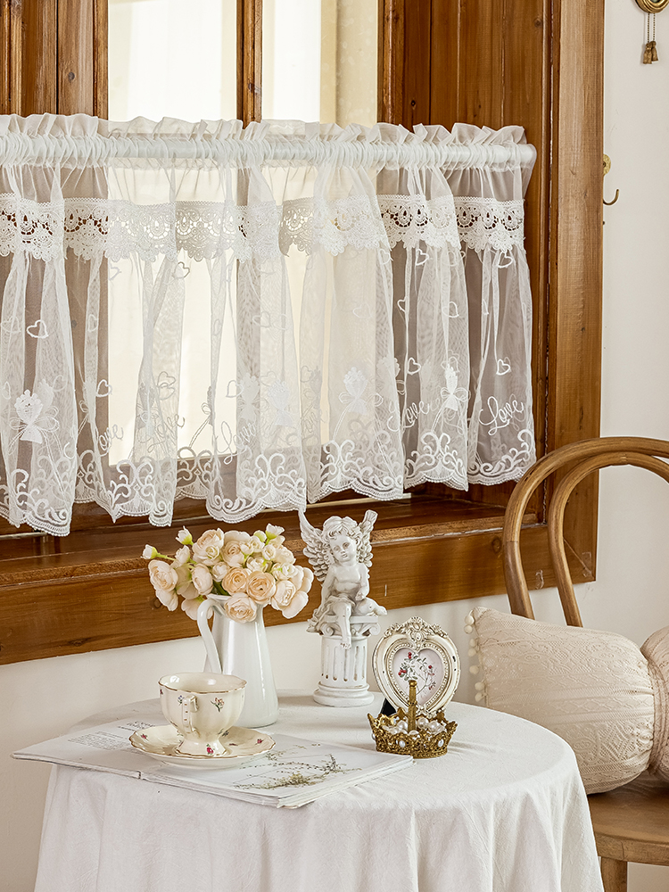 法式蕾丝裁剪绣花半帘浮帘半咖啡帘无冲孔厨房门帘短帘小帘