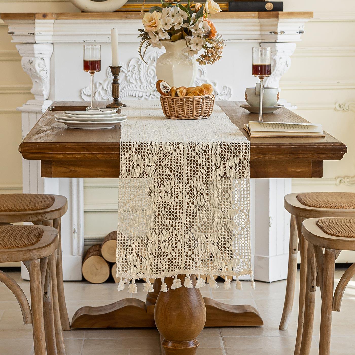 法式简约氛围感餐桌桌旗斗柜盖布棉线钩花手工编制蕾丝餐桌装饰布,居家布艺,桌旗,淘宝优惠券,粉丝福利购,淘宝优惠卷