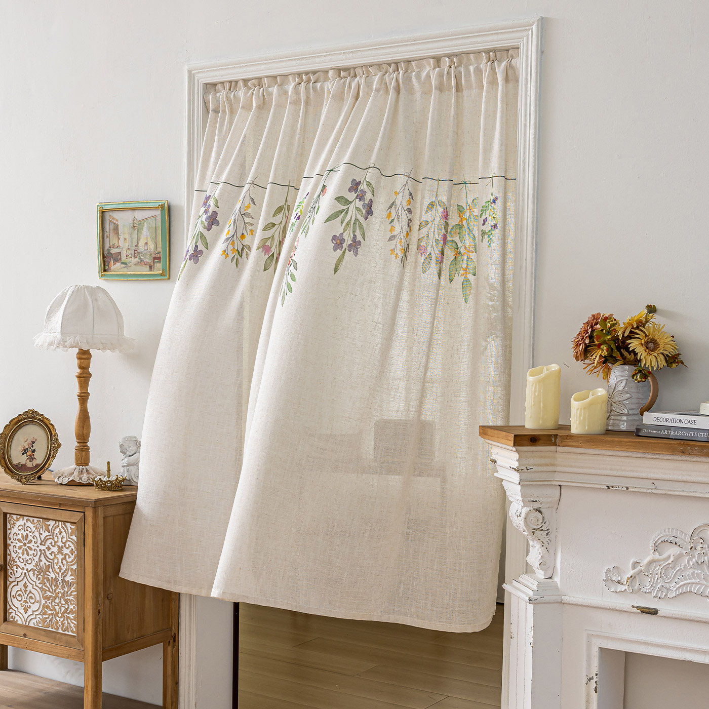 美式复古门帘隔断帘免打孔遮挡帘卧室客厅厨房卫生间半帘遮丑隐私