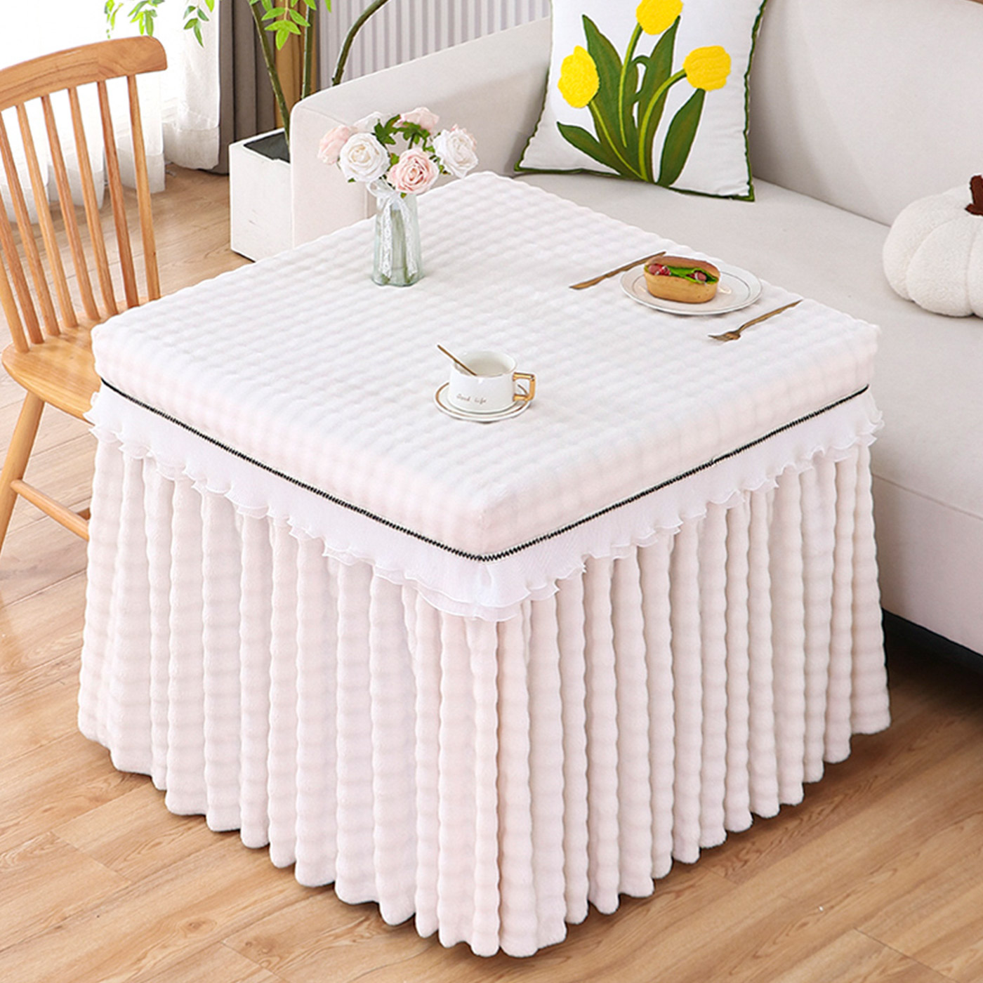 烤火桌罩套冬季绒面正方形烤火炉取暖罩家用麻将桌布新款电烤炉罩