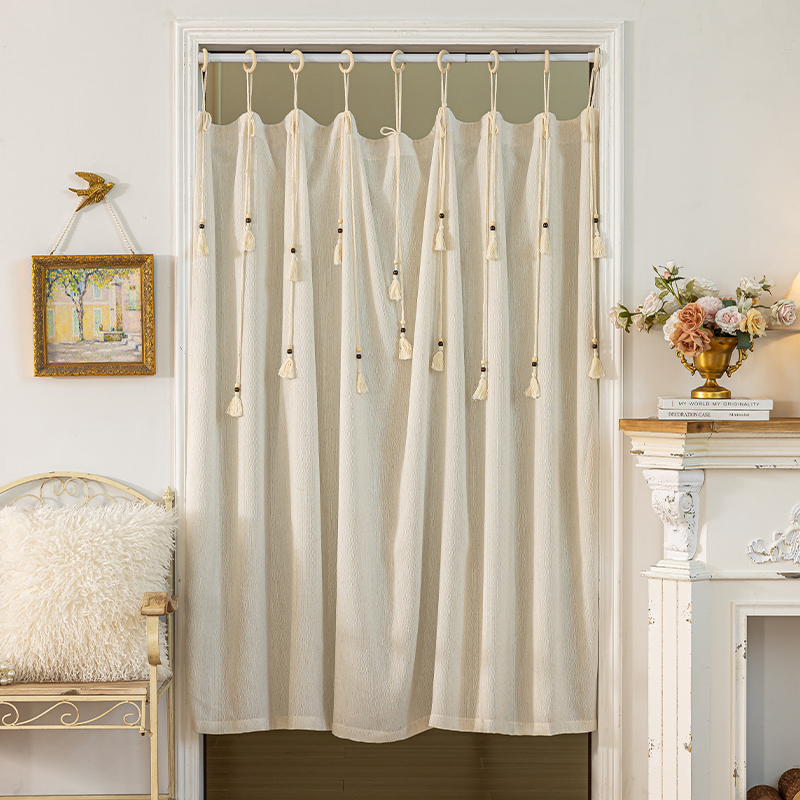 布艺 高级感吊带款日式小门帘慵懒风 咖啡店民宿门店装饰帘半帘