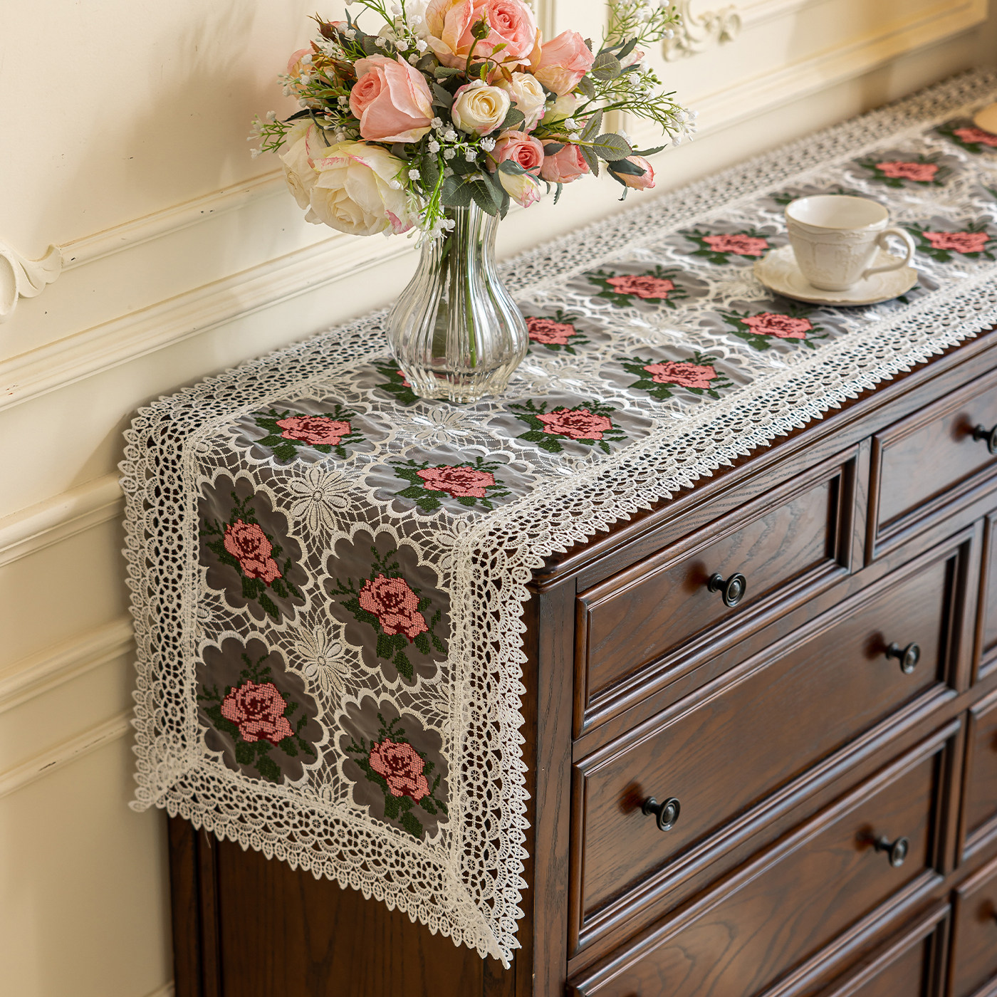 法式蕾丝桌旗ins风桌布长条茶几装饰氛围感斗柜电视柜梳妆台盖布