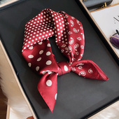 新款 真丝丝巾小方巾女100%桑蚕丝丝巾女百搭酒红色腰果韩国小领巾