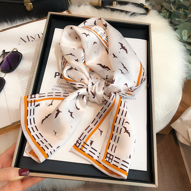 白色真丝丝巾女2023新款发带长条