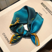 孔雀蓝真丝丝巾女春秋百搭100%桑蚕丝小方巾装 护颈椎小领巾 饰时尚