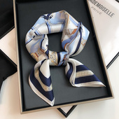 蓝白色真丝丝巾百搭春秋洋气时尚 小方巾100%桑蚕丝中方巾送礼丝绸