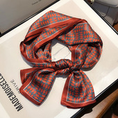 红色真丝丝巾小长条女百搭时尚 饰小领巾 洋气春秋100%桑蚕丝围巾装