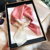 粉色真丝丝巾腰带高级感百搭春秋中方巾100%桑蚕丝送礼丝绸小领巾