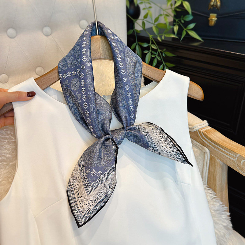 斜纹绸重磅真丝丝巾女中方巾百搭蓝色双面高级感100%桑蚕丝小领巾