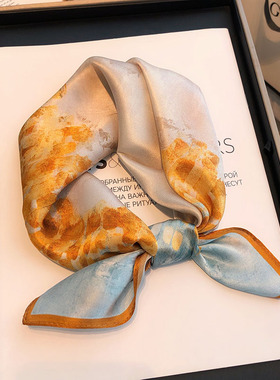 黄色真丝丝巾女2025新款百搭秋冬小方巾高档送礼100%桑蚕丝小领巾