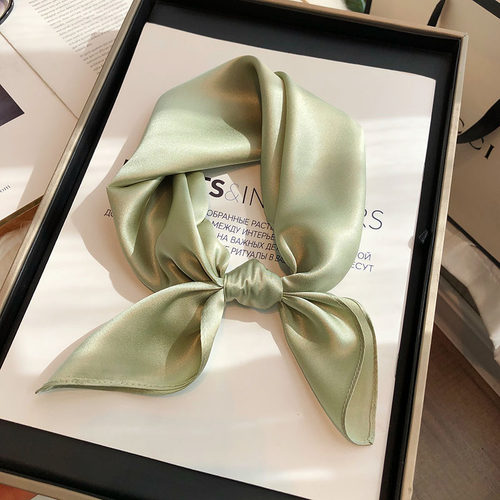 浅绿色100%真丝丝巾女2026小方巾