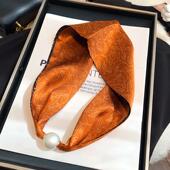 桔色真丝丝巾磁扣珍珠项链长条巾吊坠护颈椎100%桑蚕丝百搭小领巾